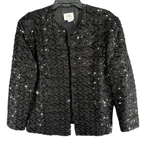 FA Chatta Vintage Sequin Jacket L Black Evening Cocktail Glam USA Union Made